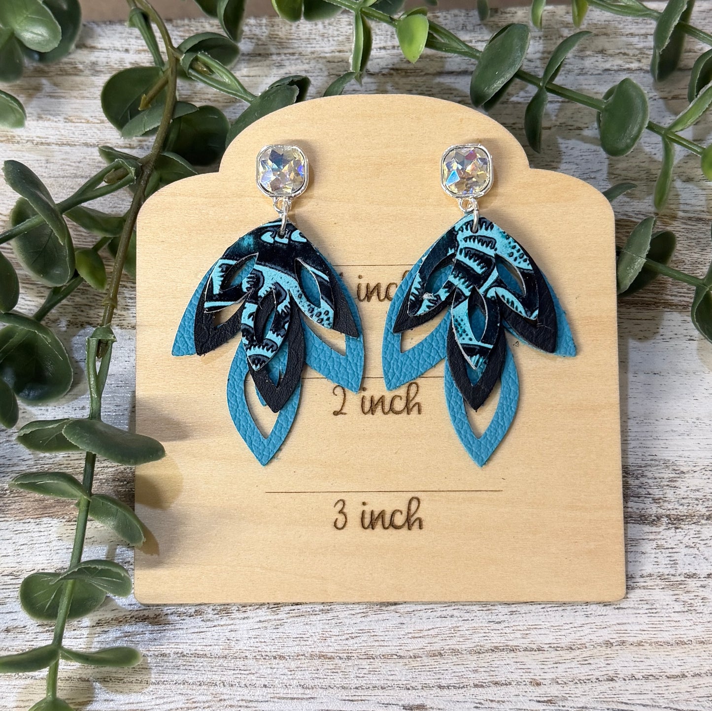 Leather Earrings - Drop Leaf - 3 layer