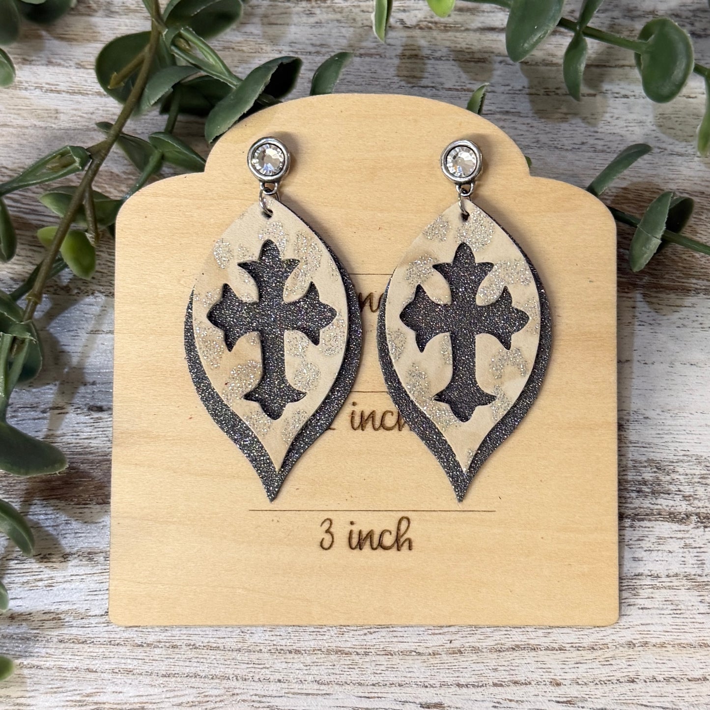 Leather Earrings - Cross Cut Out - 2 layer