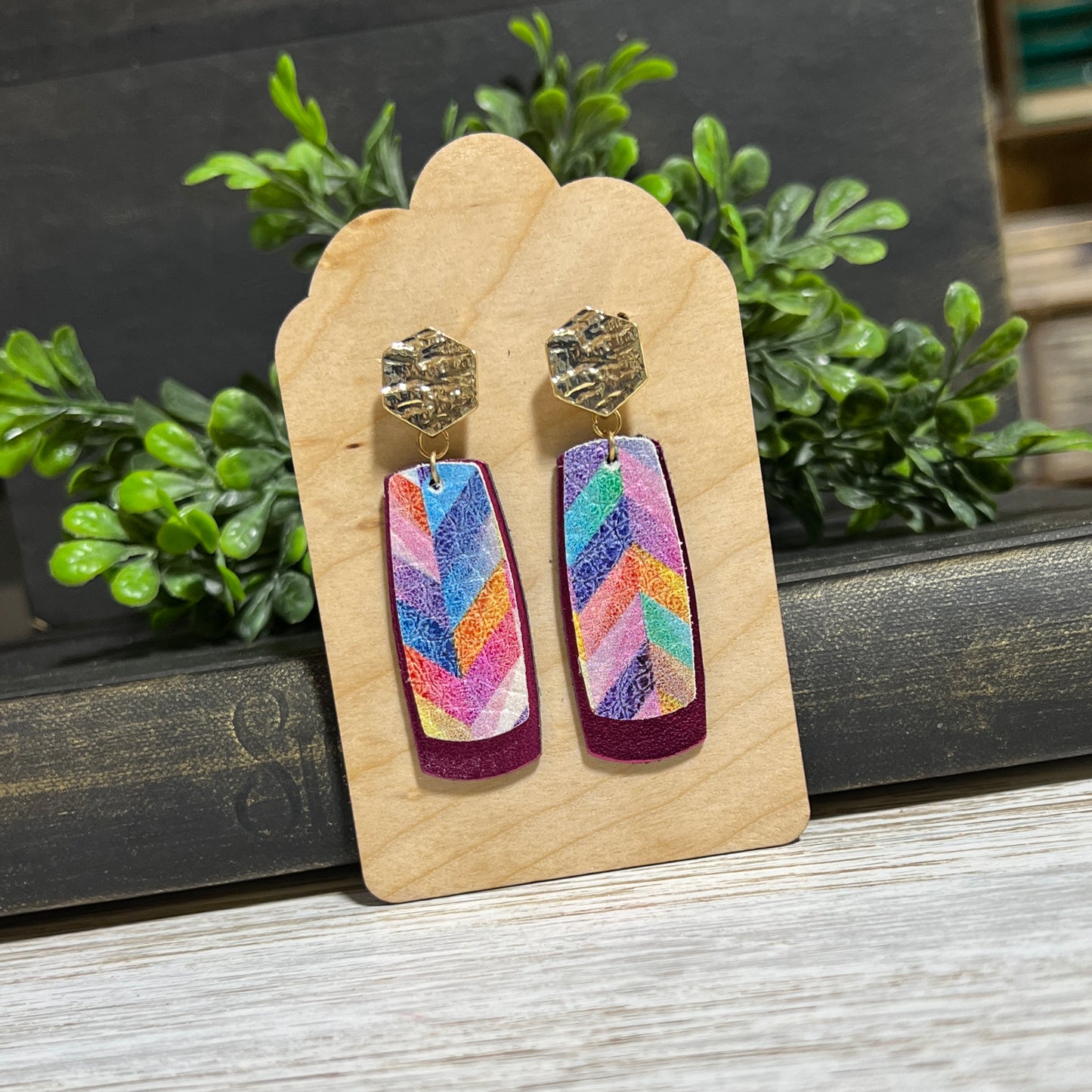 Leather Bar Drop Earrings
