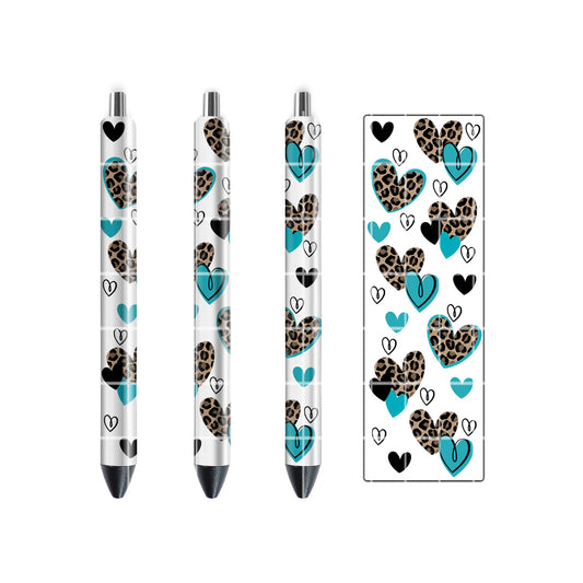 PEN WRAP DESIGN - HEARTS LEOPARD & TEAL