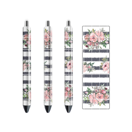 PEN WRAP DESIGN - FLOWERS GREY & PINK