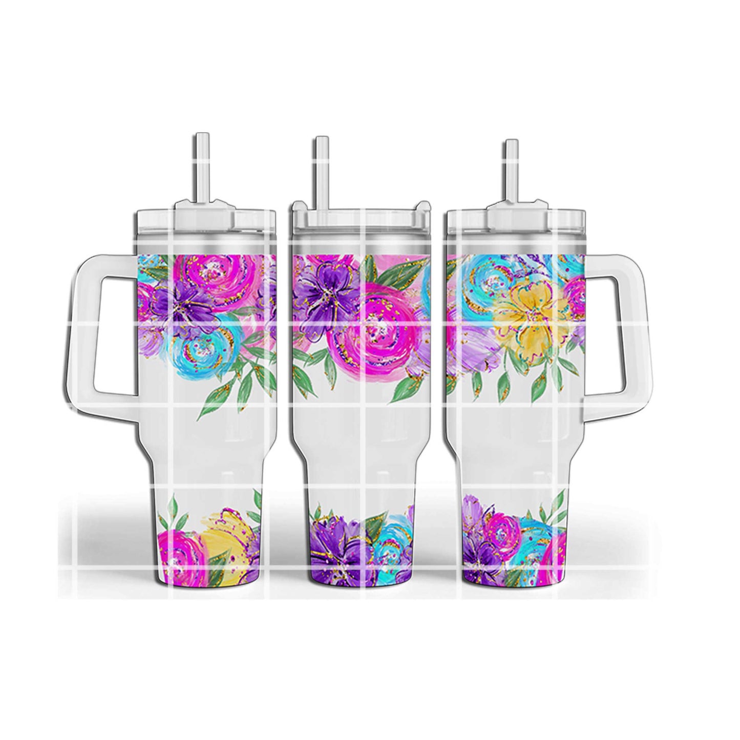 40 oz Tumbler Digital Design - Bright Floral
