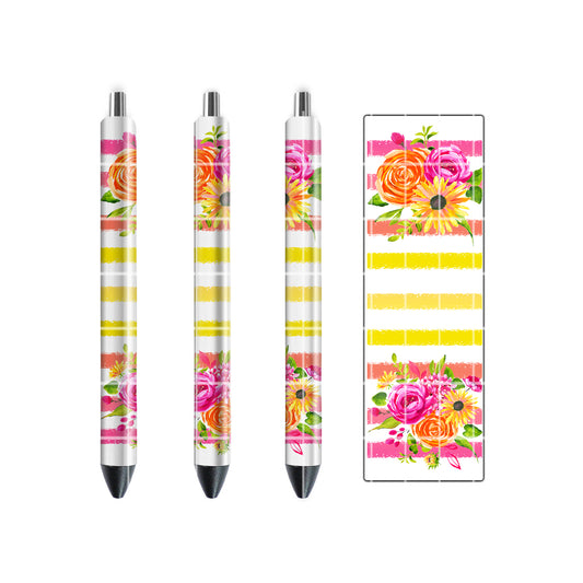 PEN WRAP DESIGN - FLOWERS PINK & YELLOW