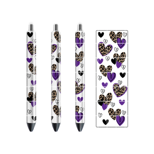 PEN WRAP DESIGN - HEARTS LEOPARD & PURPLE