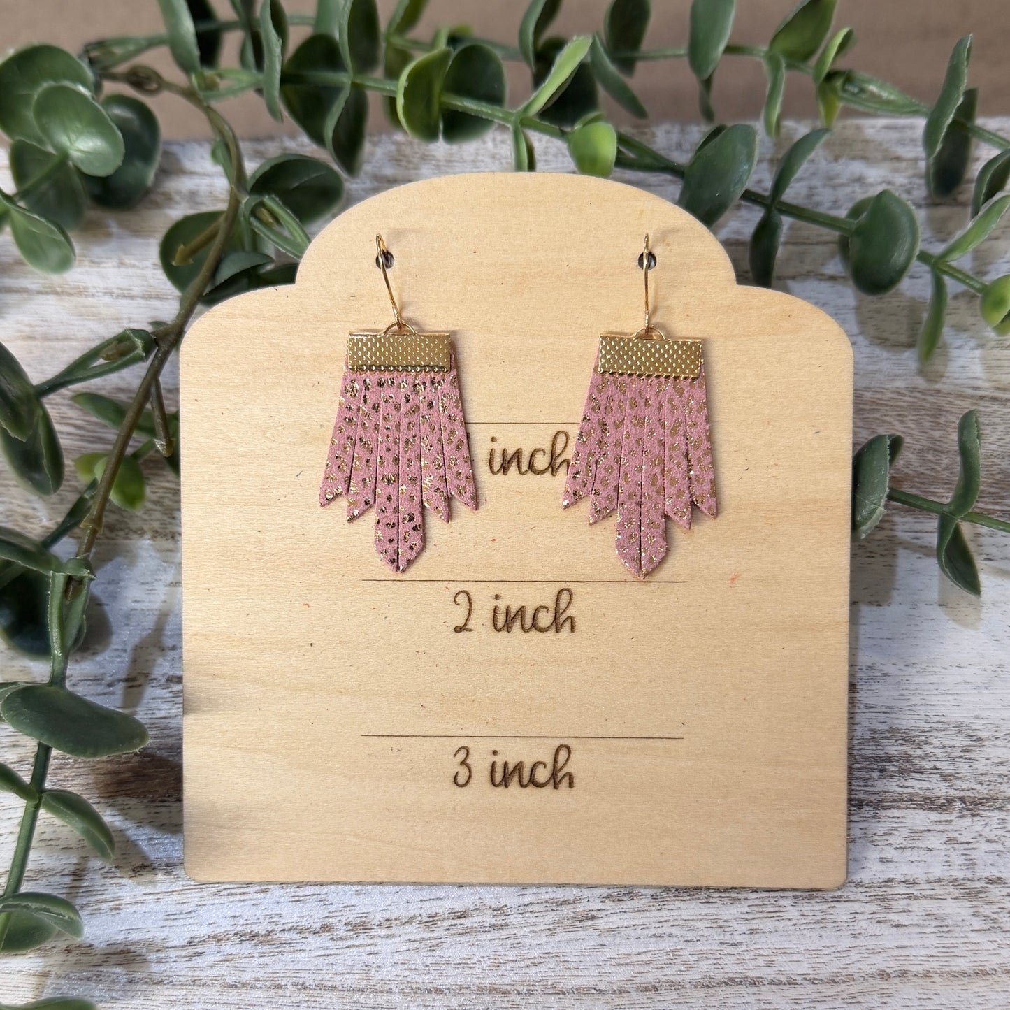 Leather Earrings - Boho Fringe Rose - 1 layer