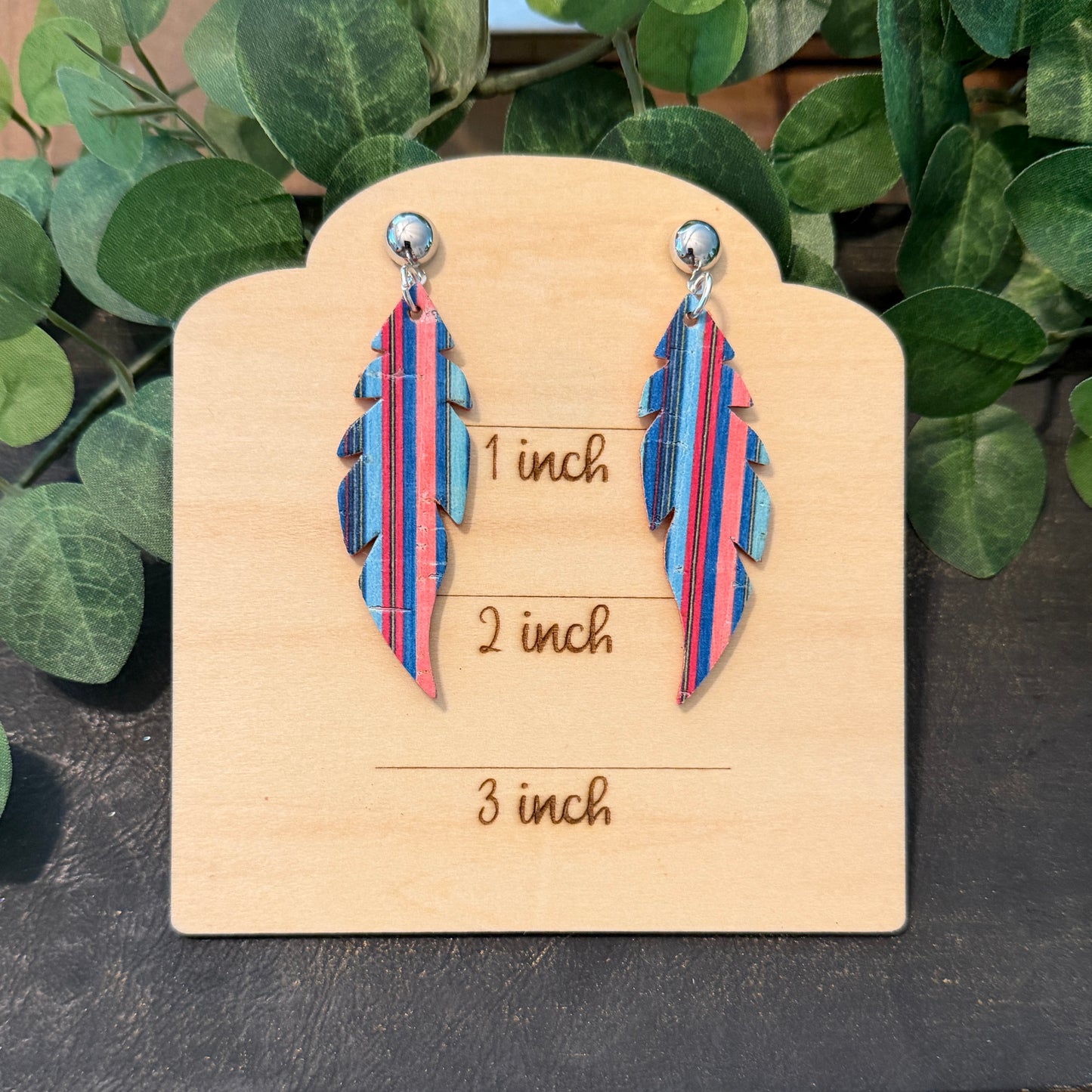 Leather Earrings - Feather - 1 layer