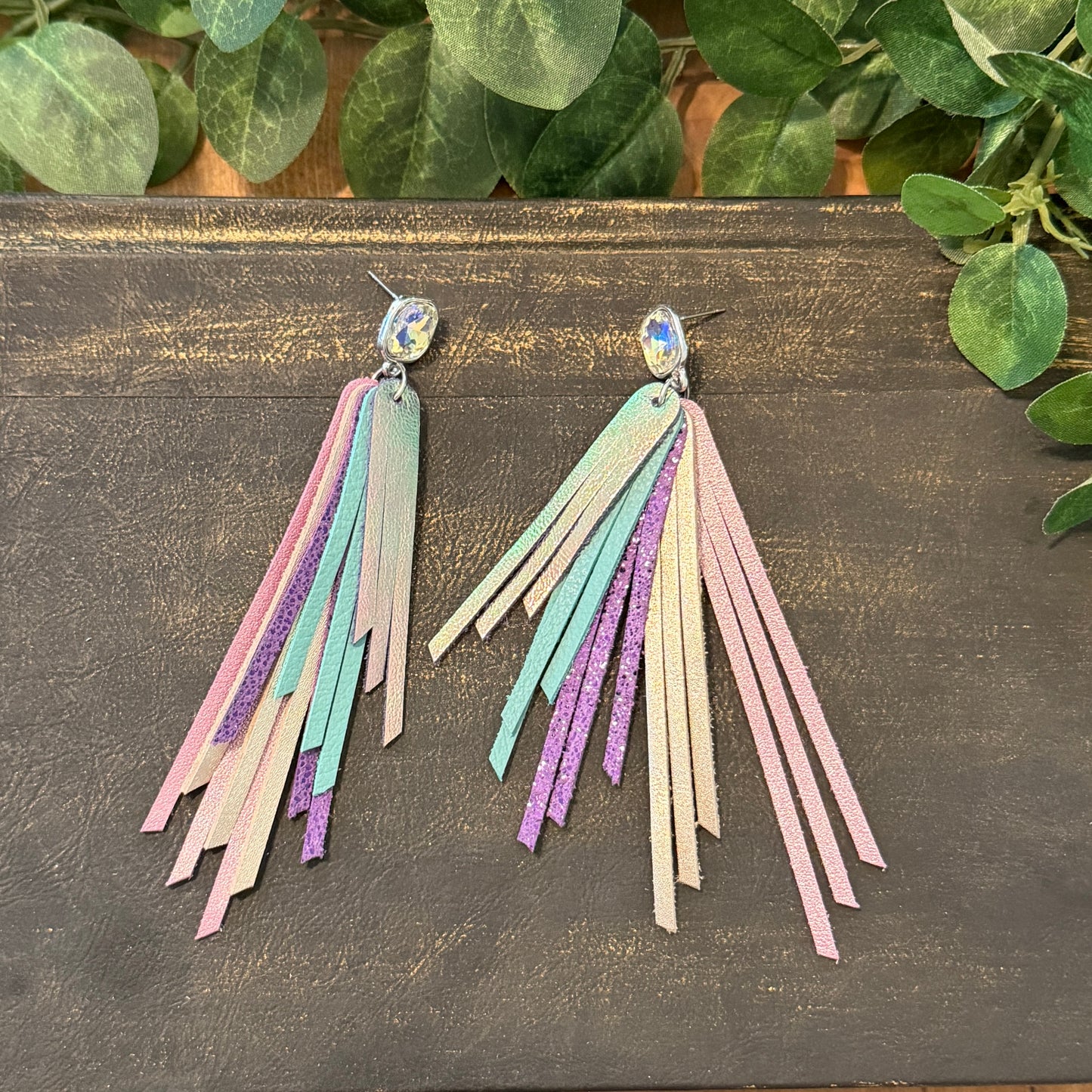 Leather Earrings - Skinny Fringe - 5 layer