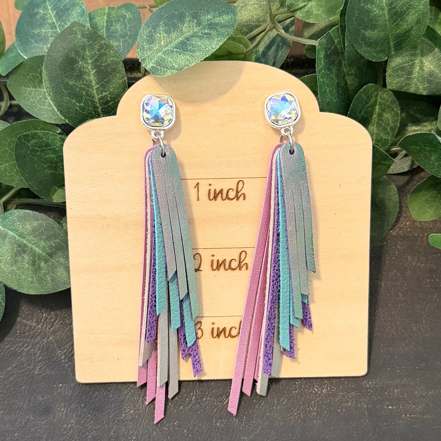 Leather Earrings - Skinny Fringe - 5 layer