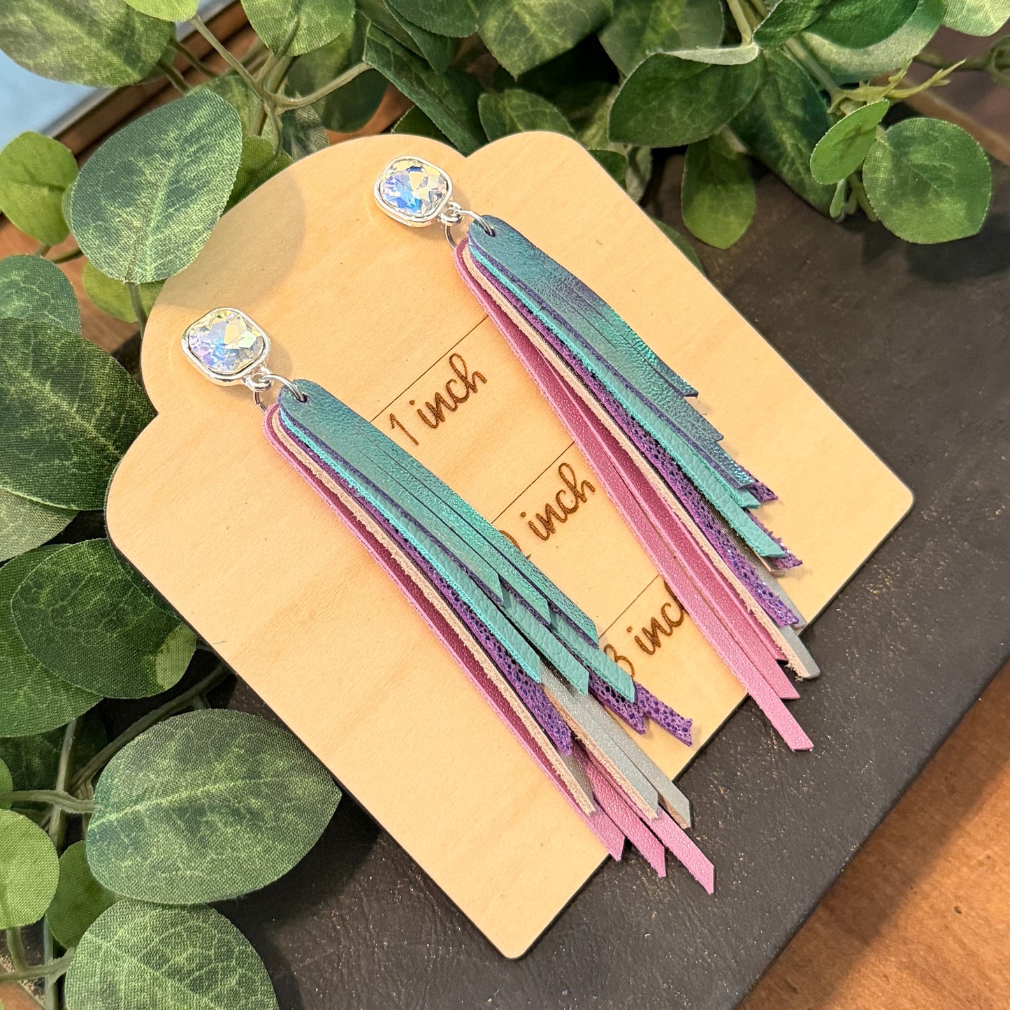 Leather Earrings - Skinny Fringe - 5 layer