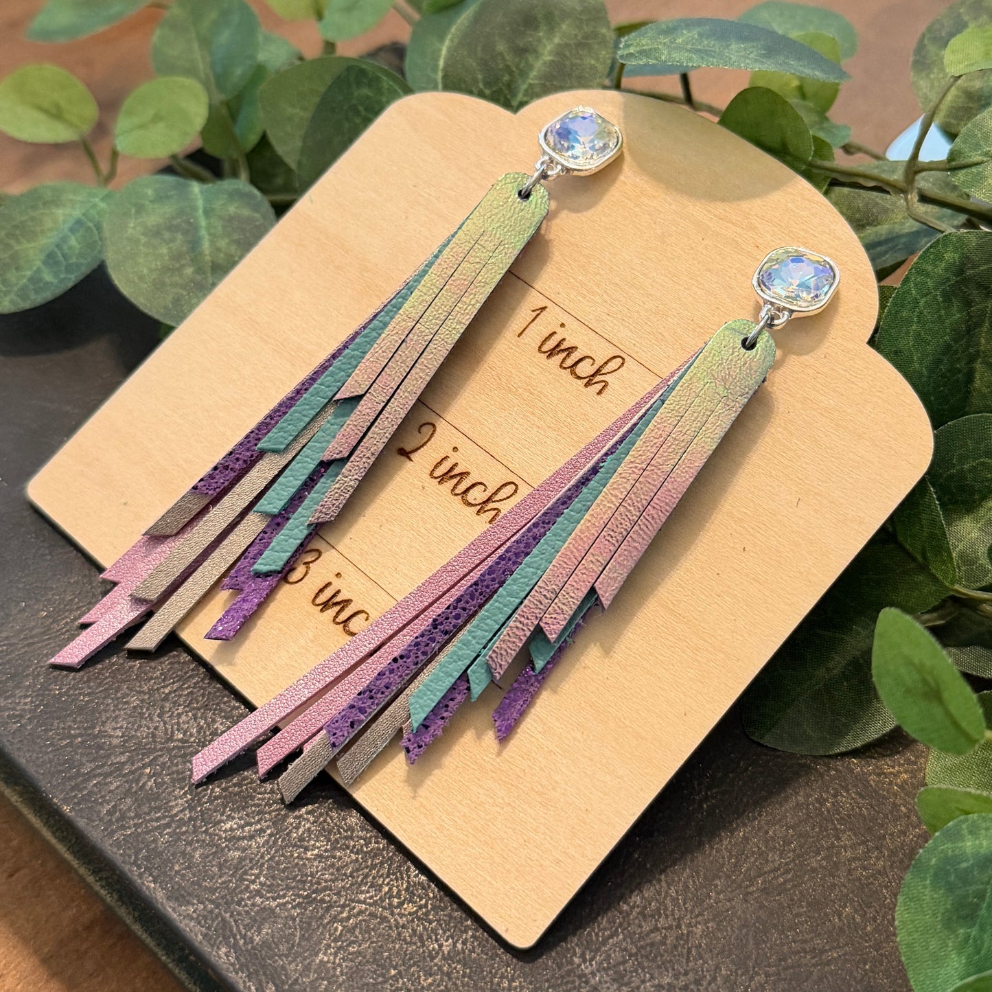 Leather Earrings - Skinny Fringe - 5 layer