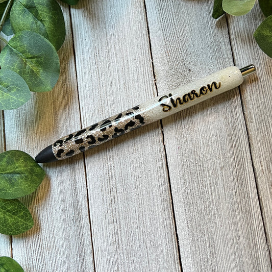 Glitter Pen - Personalized Leopard With Name