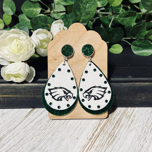 EAGLES Mascot Team Earrings - Medium 2 layer teardrop